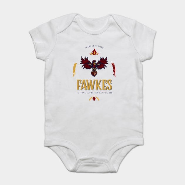 Fawkes the Phoenix Companion and Defender Wizardry Baby Bodysuit by Joaddo